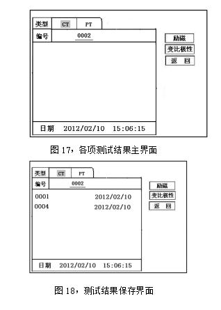 CT伏安特性综合测试仪各项测试结果主界面及保存界面